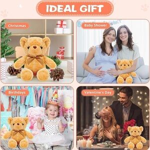 3 Small Plush Teddy Bears with Detachable Bows 12 inches high